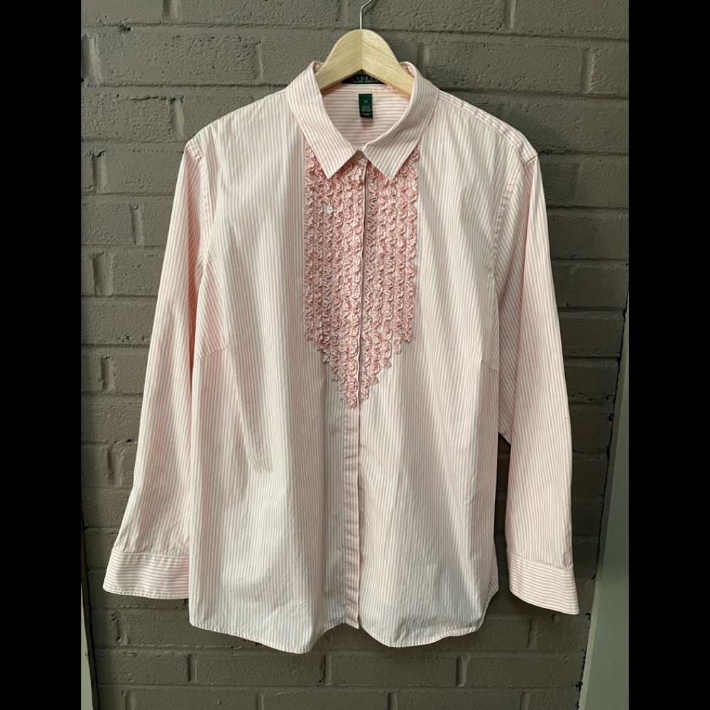 Lauren Ralph Lauren ruffle front stripe shirt 3X - Picture 10 of 13